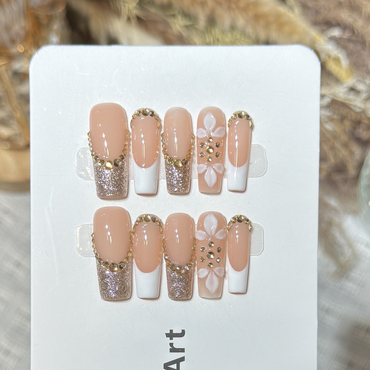 Luxurious Glittery Press-On Nail Art Set with Decorative Floral Accents Acalora