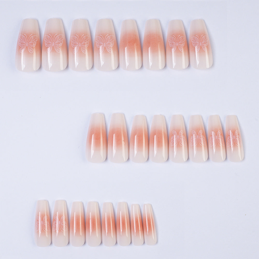 Trendy Artificial Nails with Ombre Effect and Butterfly Designs Acalora