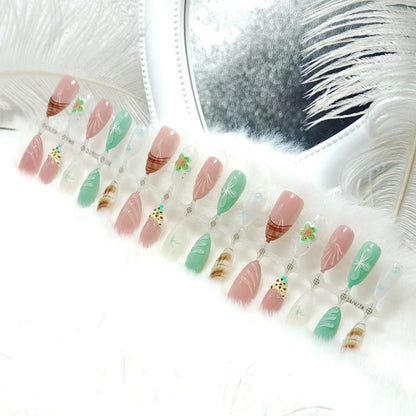 Artificial nail set with exquisite floral designs and shimmering effects Acalora