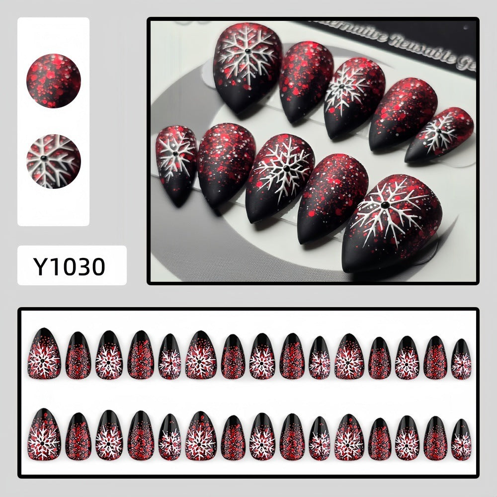 Artificial Winter Nails with Snowflake Pattern Acalora