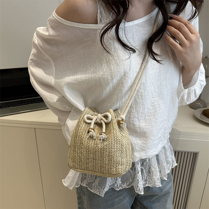 Bohemian Straw Bucket Bag Acalora