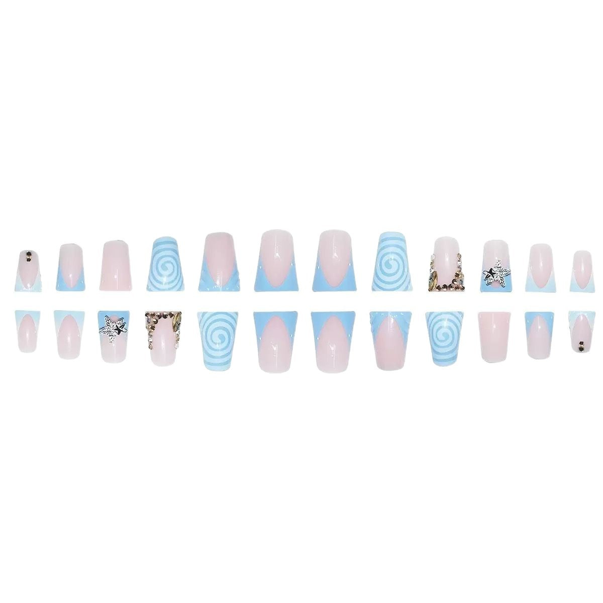 Artistic Long Press-On Nail Design with 3D Star Accents Acalora