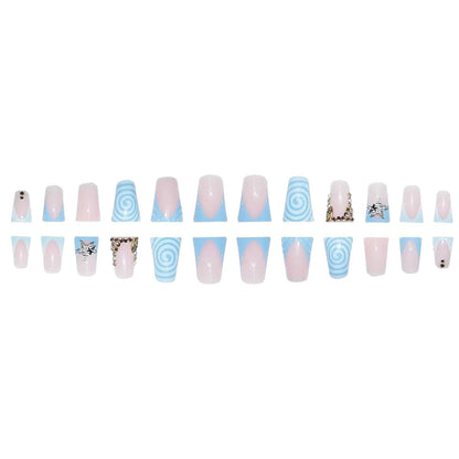 Artistic Long Press-On Nail Design with 3D Star Accents Acalora