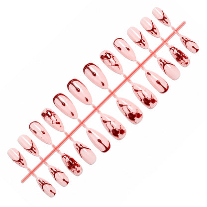 Artistic Press-On Nail Set with Blood Drip and Marble Design Acalora