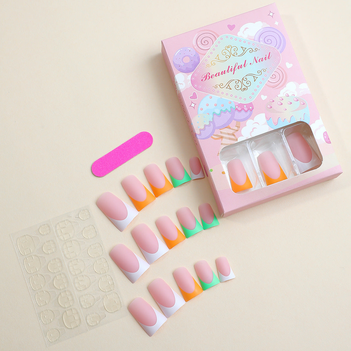 Artistic Press-On Nail Set with Unique Colorful Tips Acalora