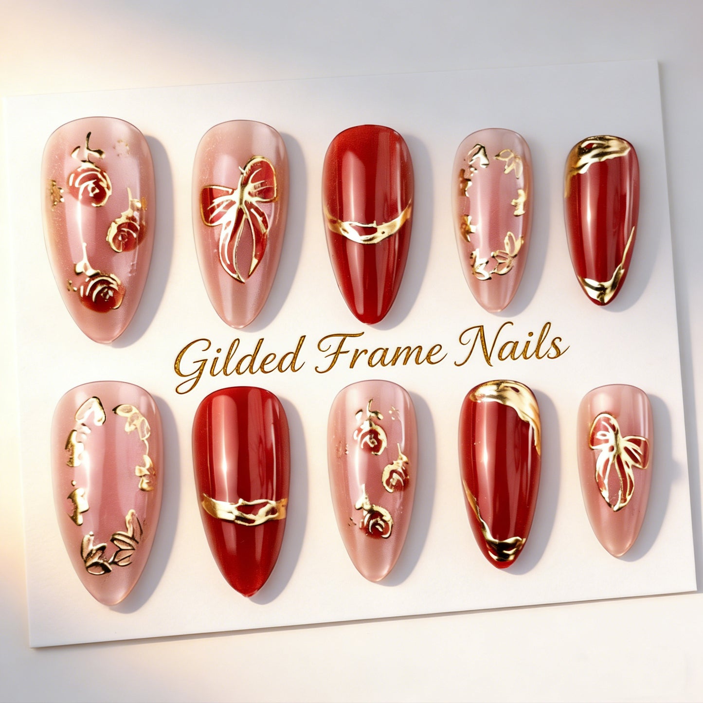 Acrylic nail set with glamorous golden accents Acalora