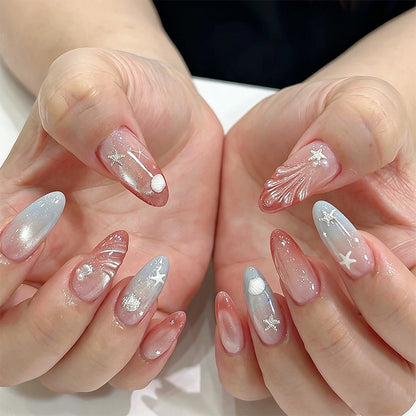 Artificial nails with sparkling rhinestone embellishments and maritime design Acalora