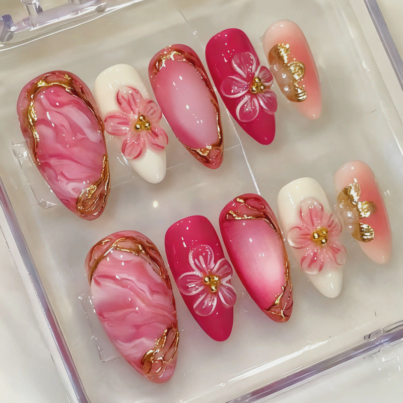 Elegant Floral Press-On Nail Set with Premium Detailing Acalora