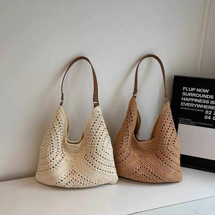 Handmade crochet bag with leather handle Skanto
