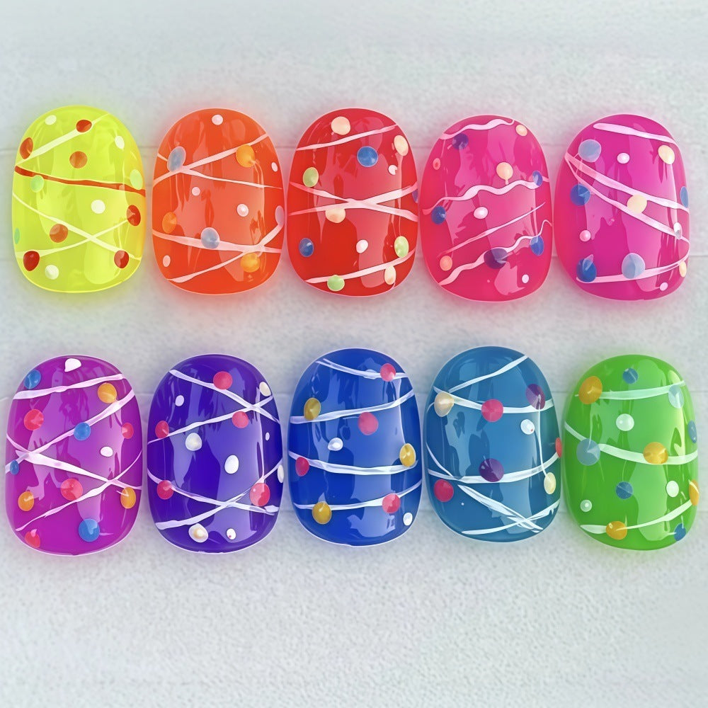 Colorful playful design artificial nails Acalora