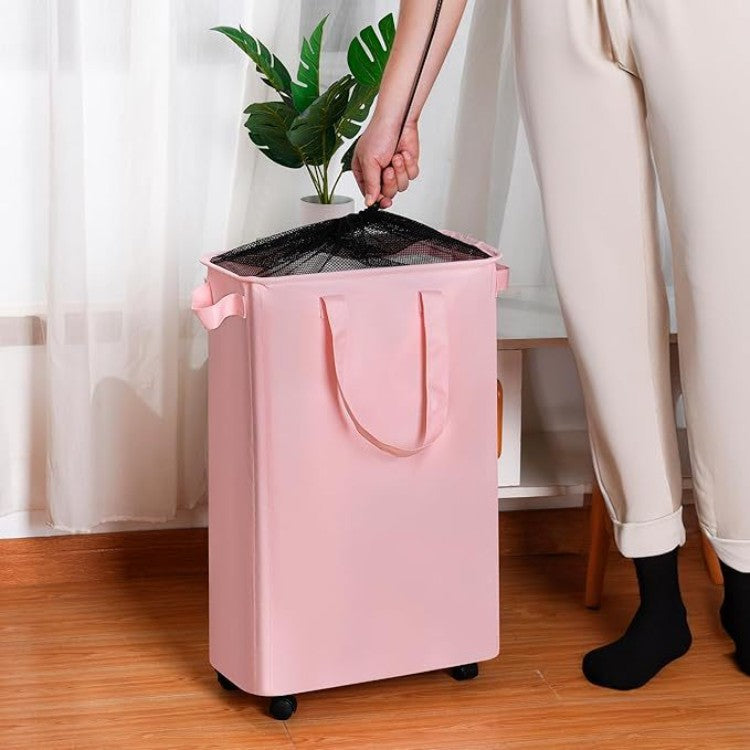 Foldable laundry basket with wheels and practical lid Acalora