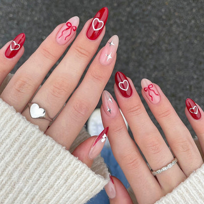 Decorative Press-On Nail Set with Charming Cherry and Bow Designs Acalora