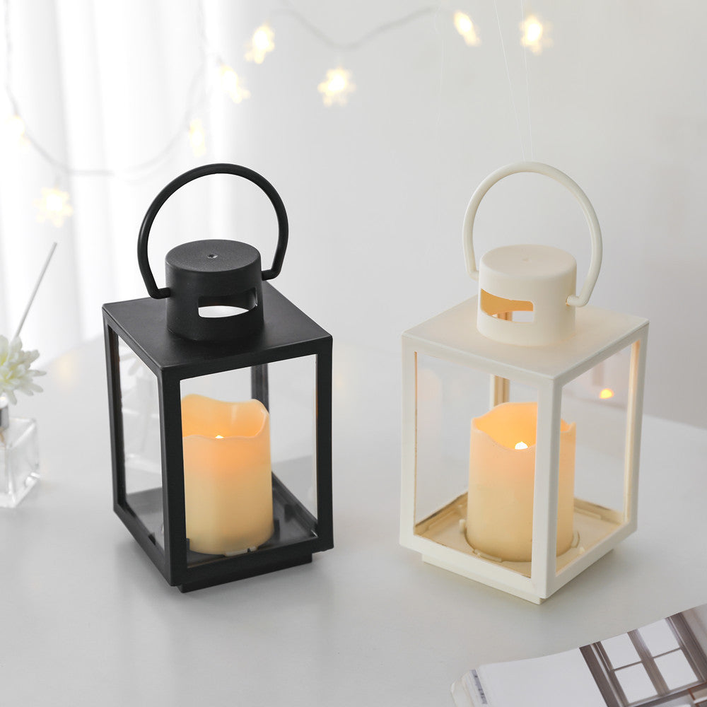 Portable Rectangular Metal Frame Glass-Panel LED Flameless Candle Lantern Acalora