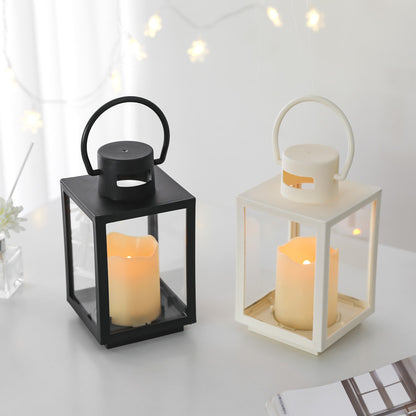 Portable Rectangular Metal Frame Glass-Panel LED Flameless Candle Lantern Acalora