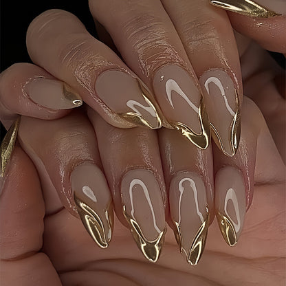 Elegant Stiletto Press-On Nails with Gold Accent Tips Acalora