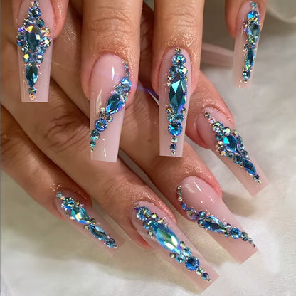 Decorative Press-On Nail Art Set with Gemstone Accents Acalora