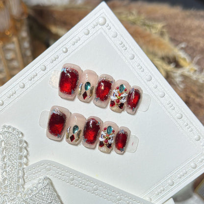 Decorative Press-On Nail Art Kit with Gemstone Accents Acalora