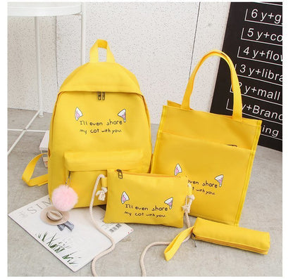 Fun-Themed Cat Print Backpack Set Acalora