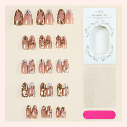 Premium Decorative Press-On Nail Set with Gold Accents Acalora