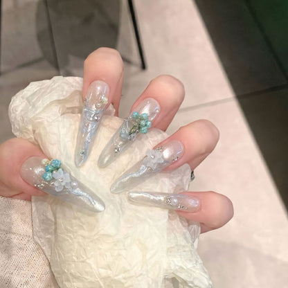 Elegant Floral Stiletto Nail Art Acalora