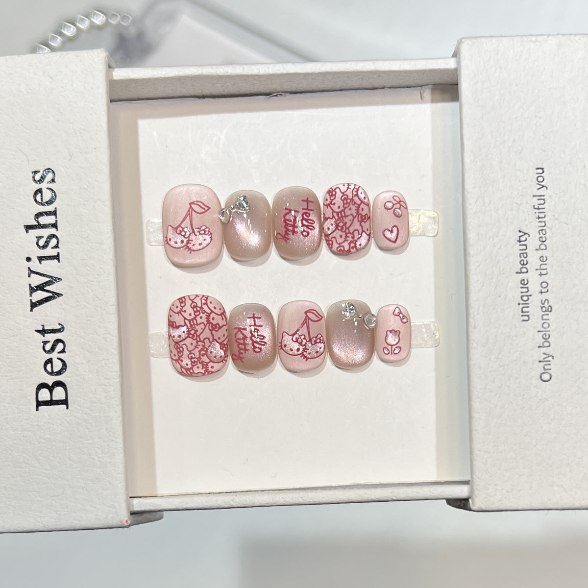 Themed Press-On Nail Art Set with Hello Kitty Designs Acalora