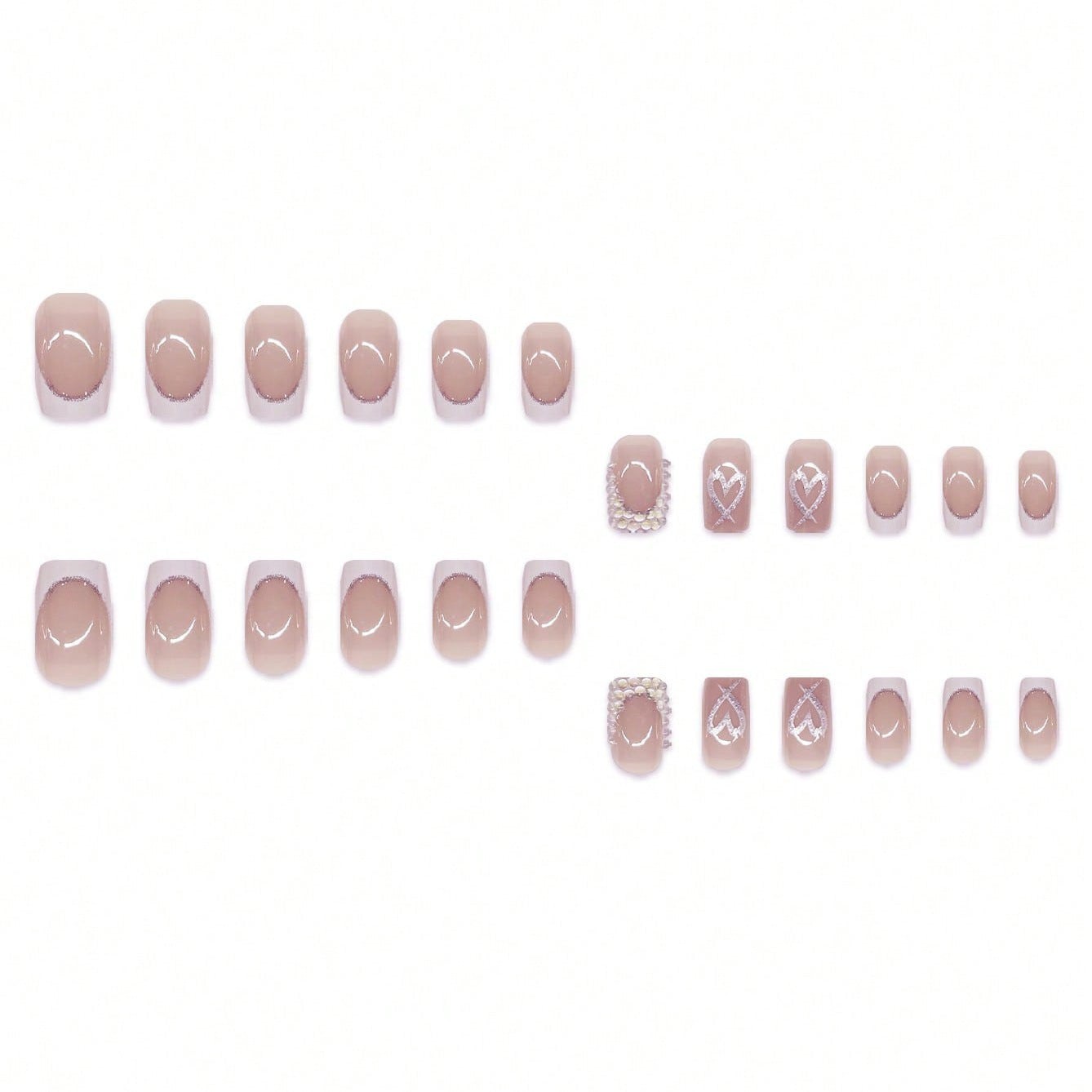 Decorative Rhinestone and Heart Design Press-On Nails Acalora