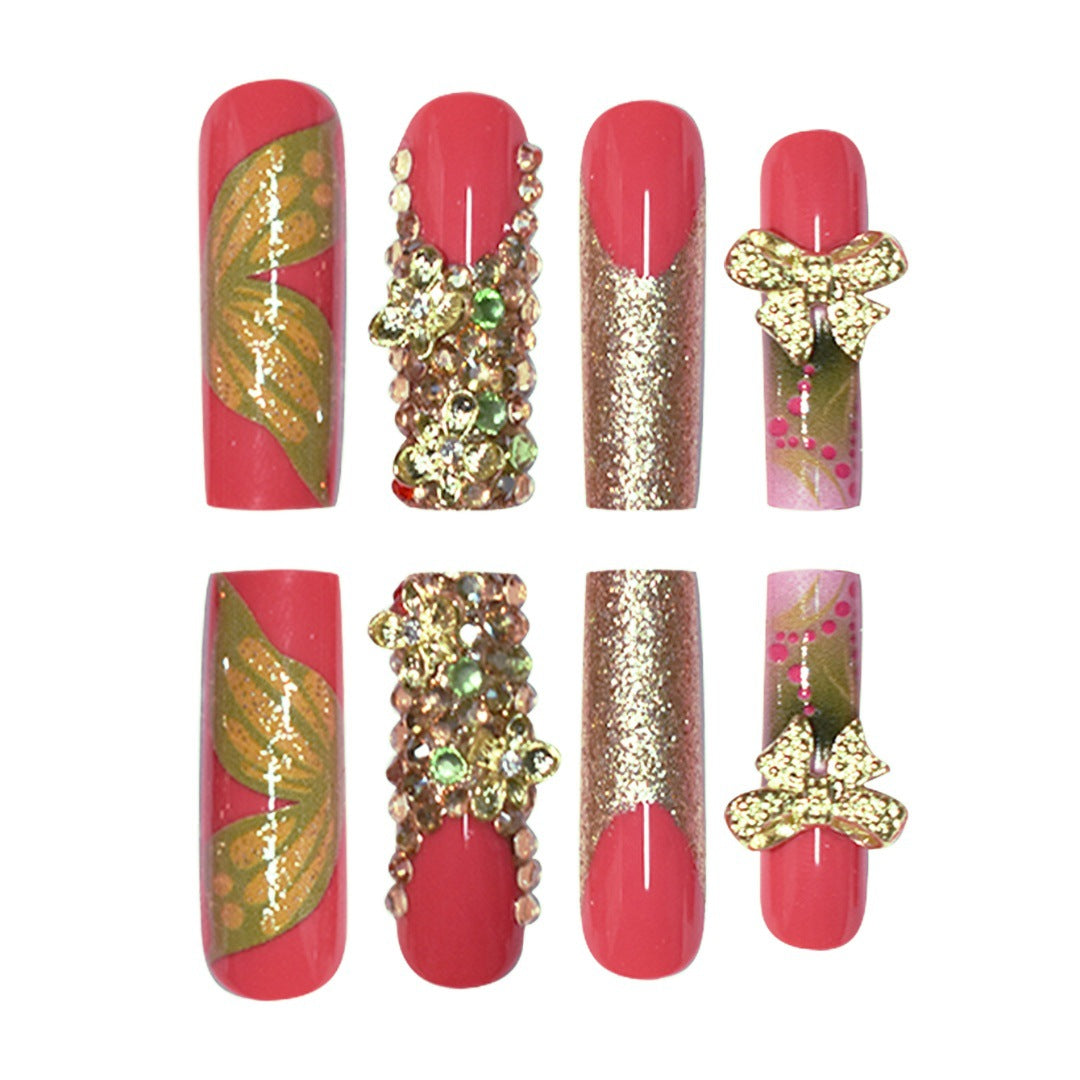 3D Floral Gemstone Press-On Nail Art Acalora