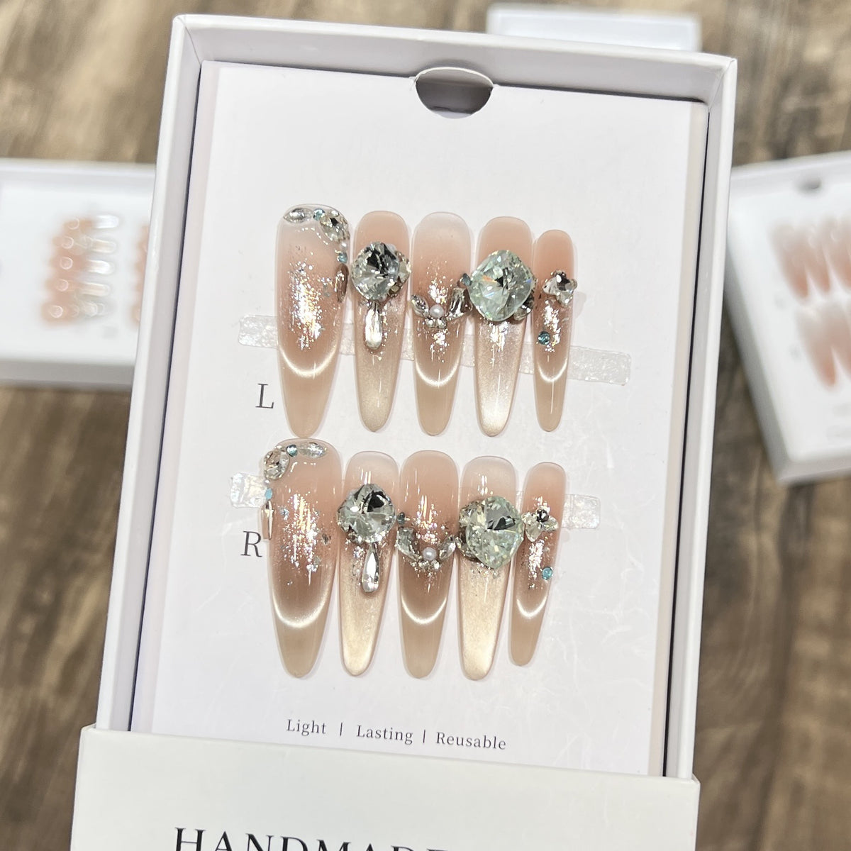 Glamorous Stiletto Press-On Nail Tips with Crystal Embellishments Acalora