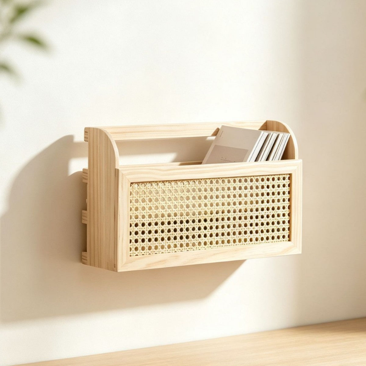 Stylish storage box made of wood and rattan Acalora