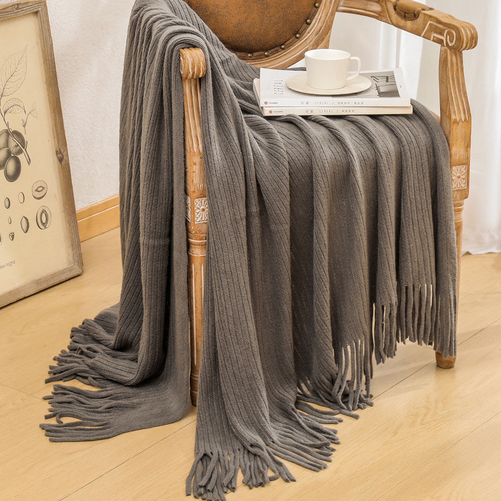 Luxurious Textured Knit Fringe Throw Blanket