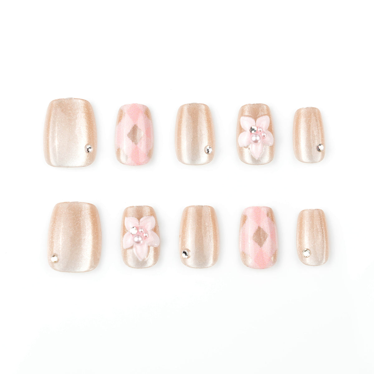 Artificial nail set with floral accents and glitter Acalora