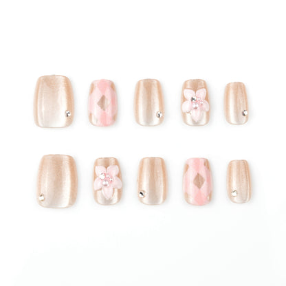 Artificial nail set with floral accents and glitter Acalora