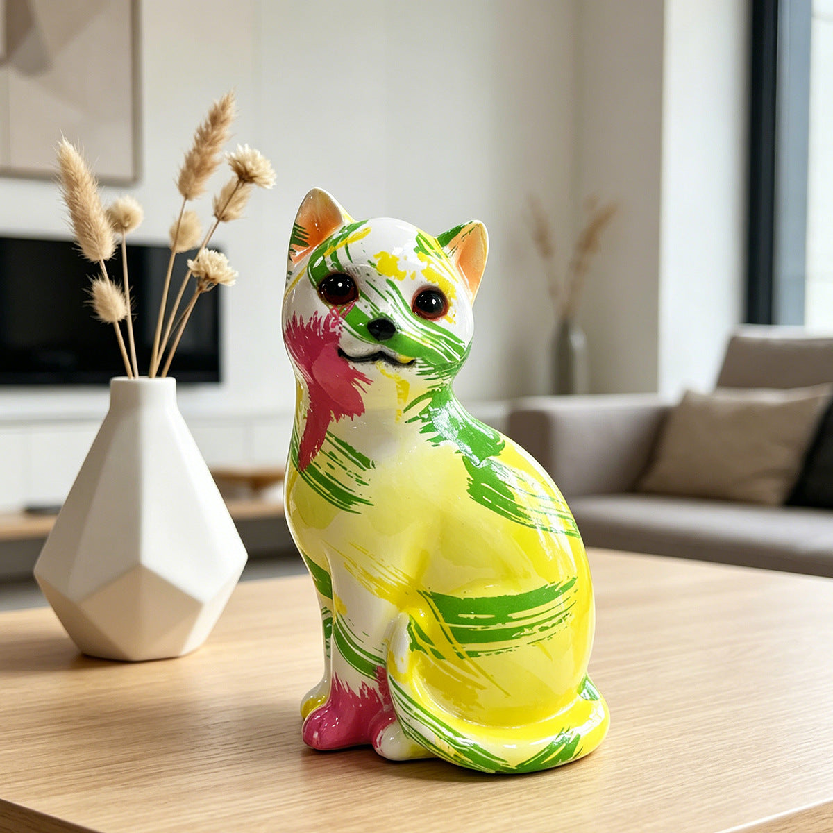 Artistic cat figurine in vibrant design Acalora