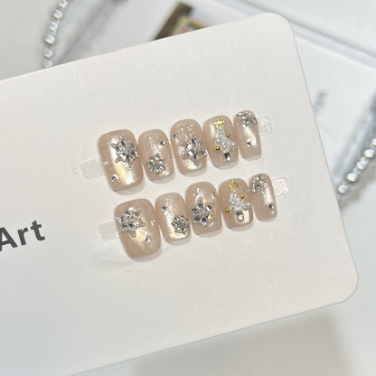 Elegant Press-On Nail Art Set with Sparkling Accents Acalora