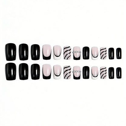 Artificial nail set with glamorous glitter and stripe designs Acalora