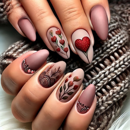 Artificial Nail Set with Romantic Heart Design Acalora