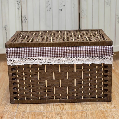 Rustic toy basket with checked pattern Acalora