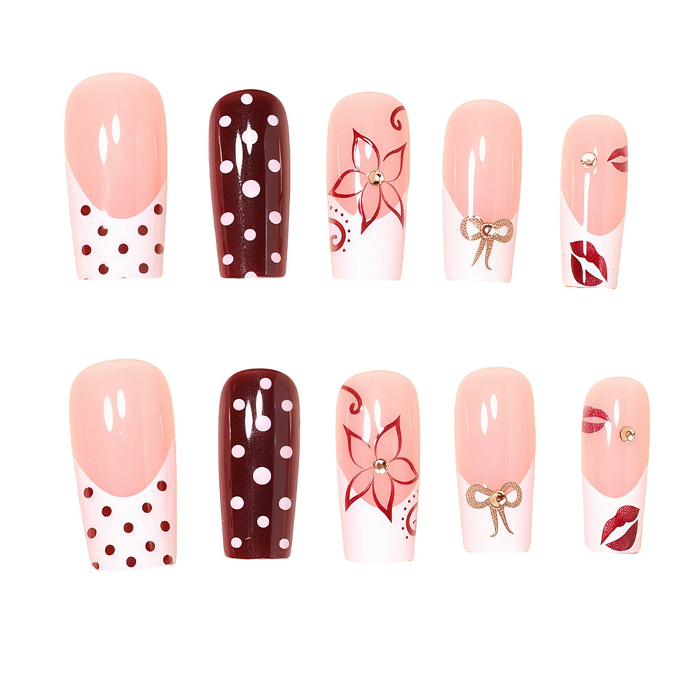 Decorative Press-On Nail Art Set with Floral Accents Acalora