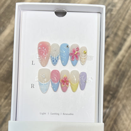 Decorative Floral Stiletto Press-On Nail Set Acalora