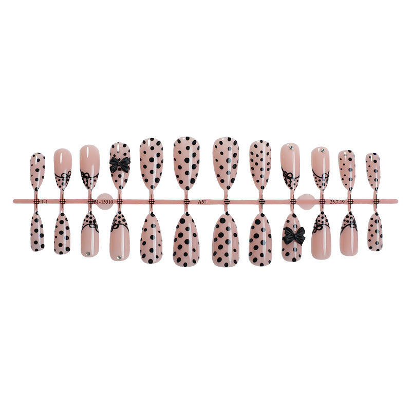 Artistic Press-On Nail Set with Polka Dot and Bow Designs Acalora