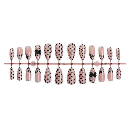 Artistic Press-On Nail Set with Polka Dot and Bow Designs Acalora