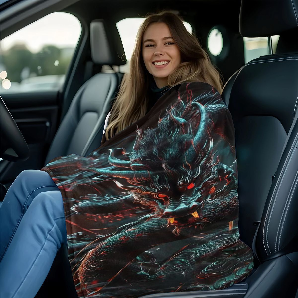 Oversized Dragon Print Plush Blanket