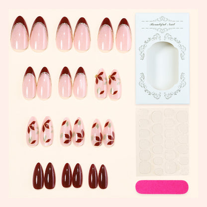 Elegant Press-On Nail Set with Floral Art Acalora
