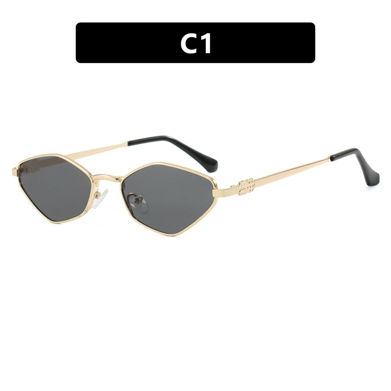 Women's geometric sunglasses with glossy metal frame and polarized lenses Bowlift