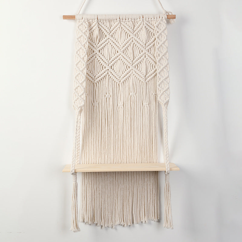 Macramé Wall Shelf with Integrated Plant Holder Acalora