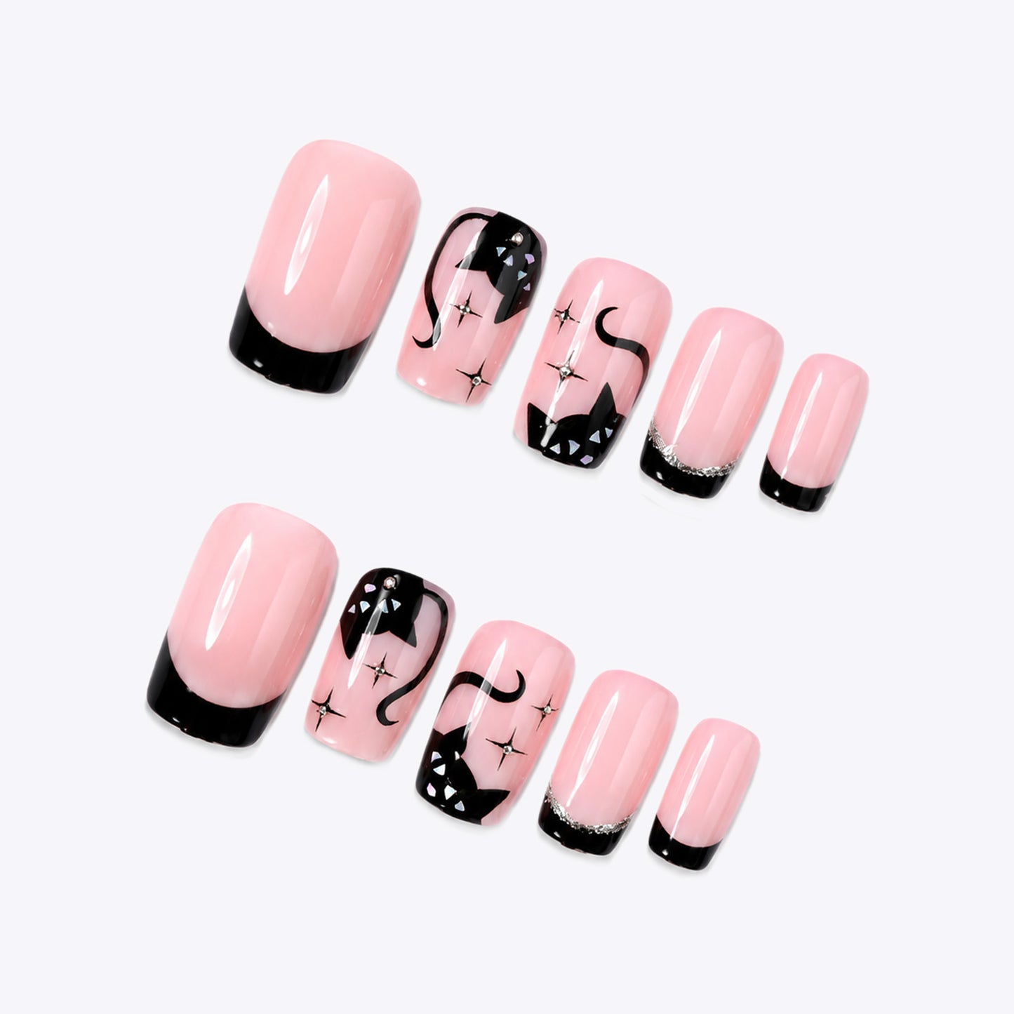 Decorative Cat-Themed Press-On Nail Set Acalora