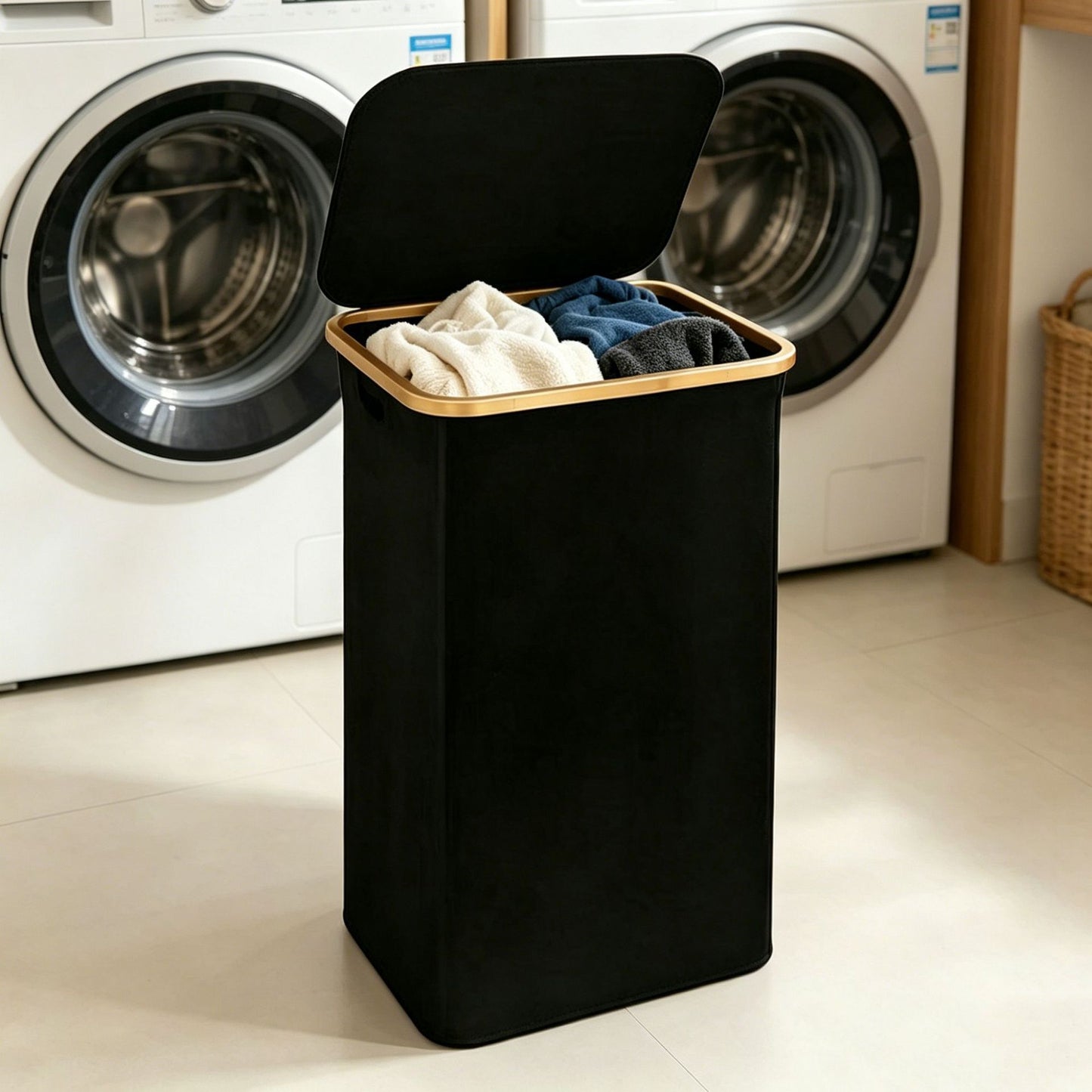 High-quality laundry basket with lid and handle Acalora