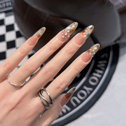 Decorative Stiletto Press-On Nail Set with Floral Designs Acalora