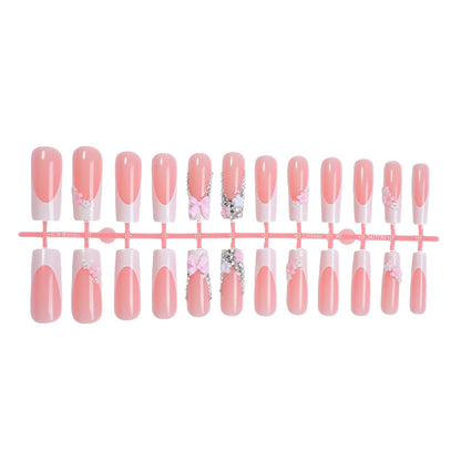 Decorative Press-On Nail Set with Elegant Floral and Gem Accents Acalora