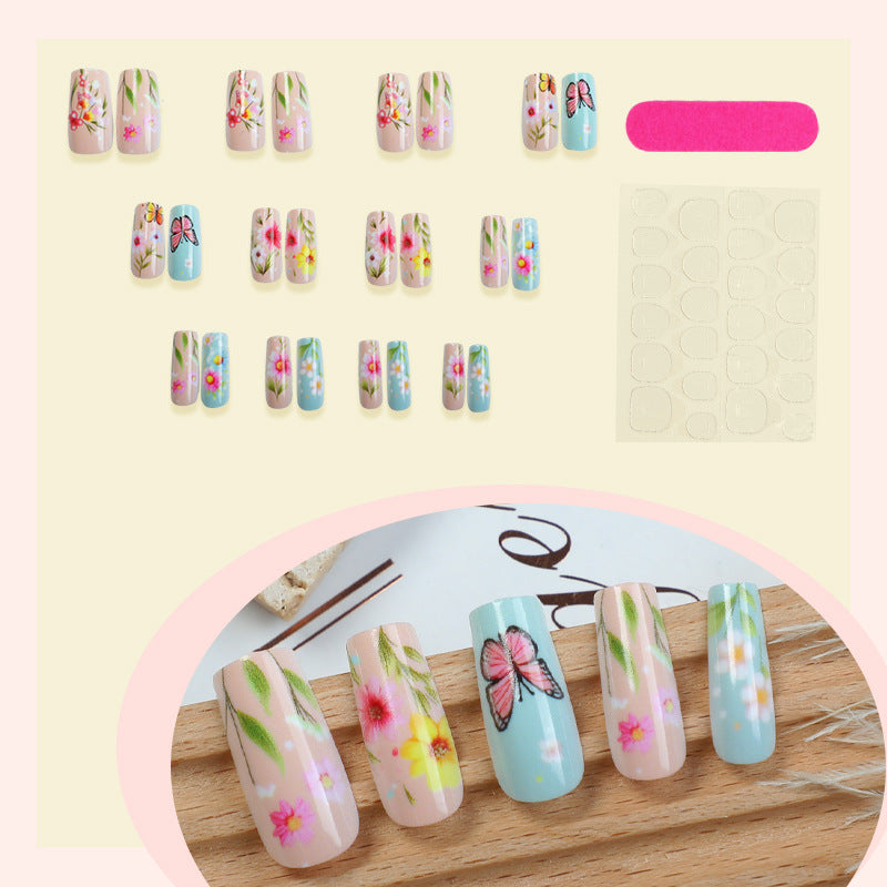 Decorative Press-On Nail Art Set with Floral and Butterfly Designs Acalora
